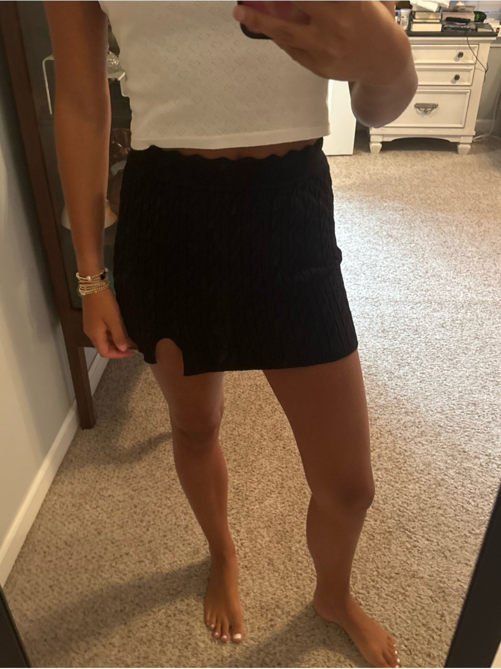 Altar'd State Black Textured Mini Skirt with Subtle Front Notch